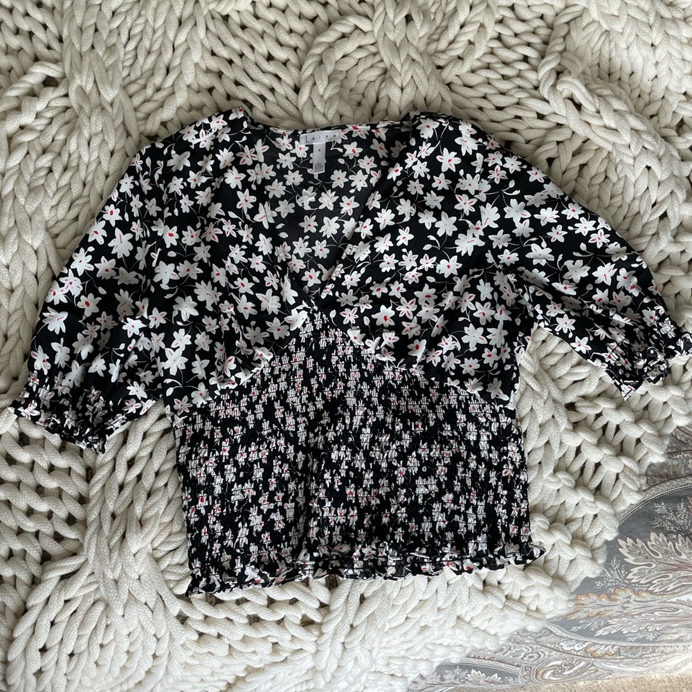 Leith Nordstrom Smocked Flower Blouse